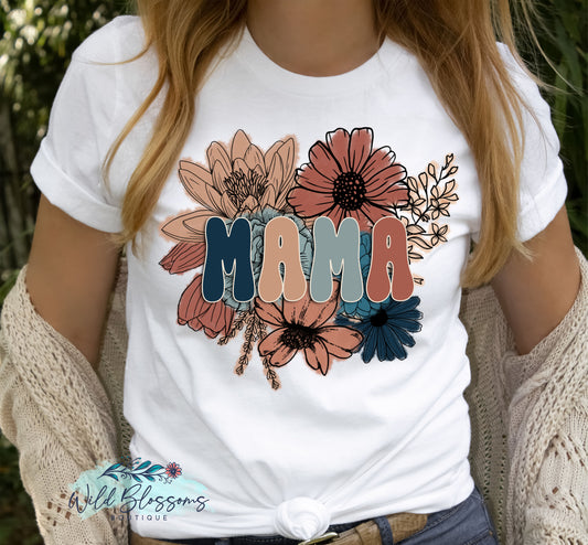 Dark Boho Floral Custom Name Mother's Day Graphic Tee