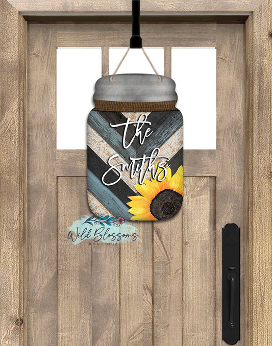 Chevron Wooden Sunflower Mason Jar Door Hanger