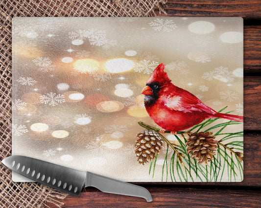 Winter Cardinal Glass Cutting Board