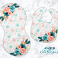 Coral And Teal Floral Baby Bib And Burp Cloth Set