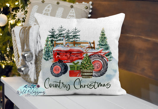 Personalized Country Christmas Farm Tractor Pillow