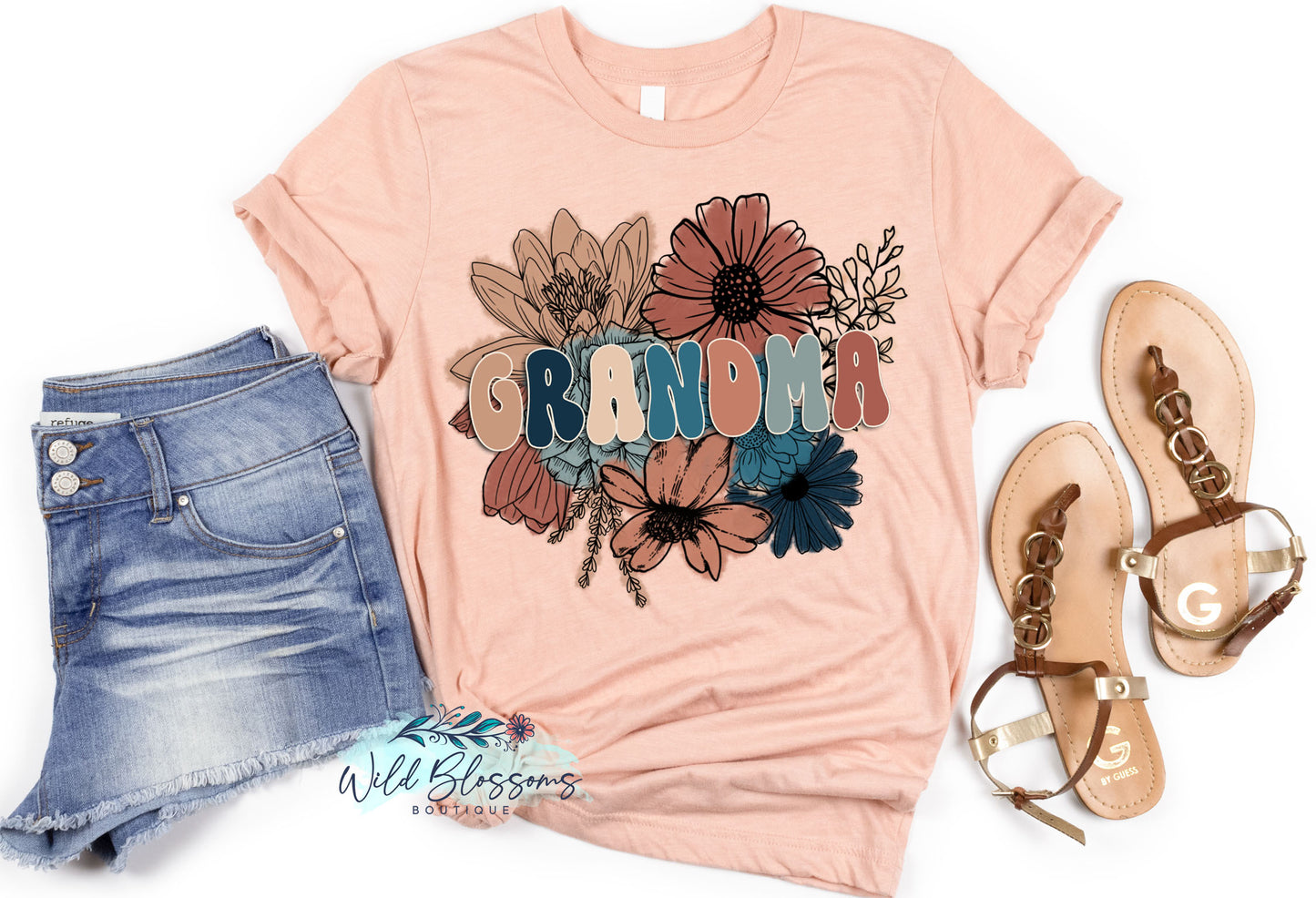 Dark Boho Floral Custom Name Mother's Day Graphic Tee
