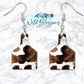 Dark Brown Cow Hide Cow Tag Drop Earrings