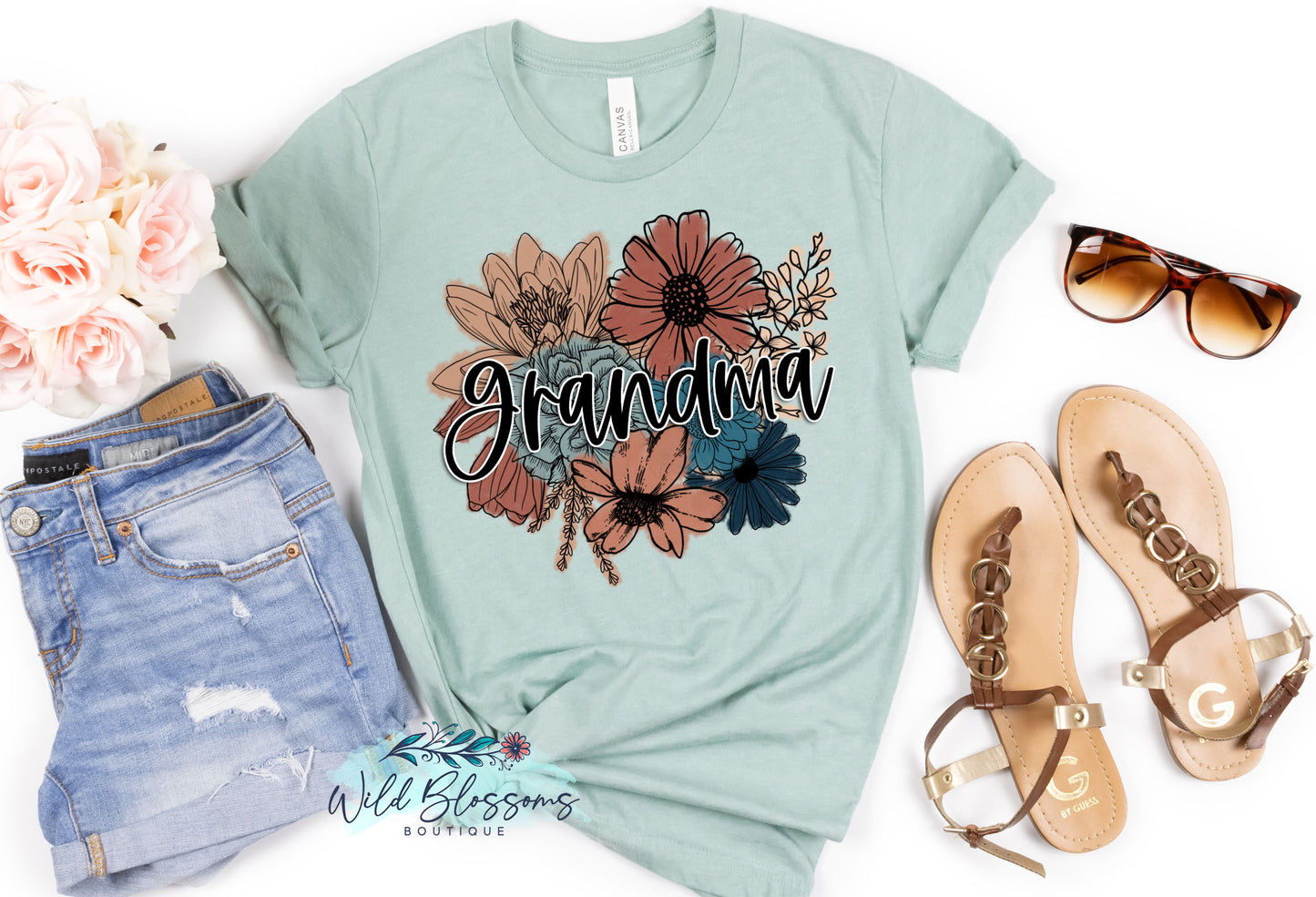 Dark Floral Custom Name Mother's Day Graphic Tee