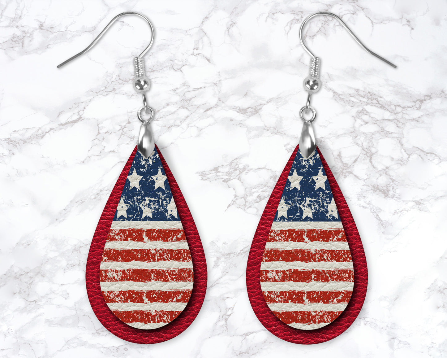 Distressed American Flag Leather Look Drop Earrings