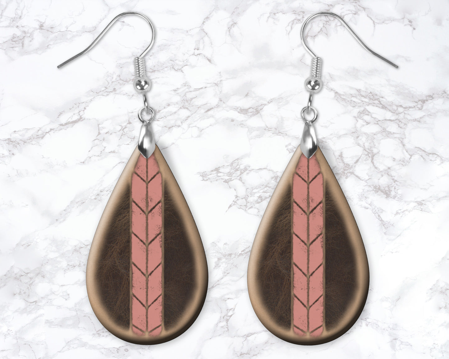 Distressed Leather Look Pink Drop Earrings