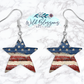 Distressed Wooden American Flag Star Drop Earrings
