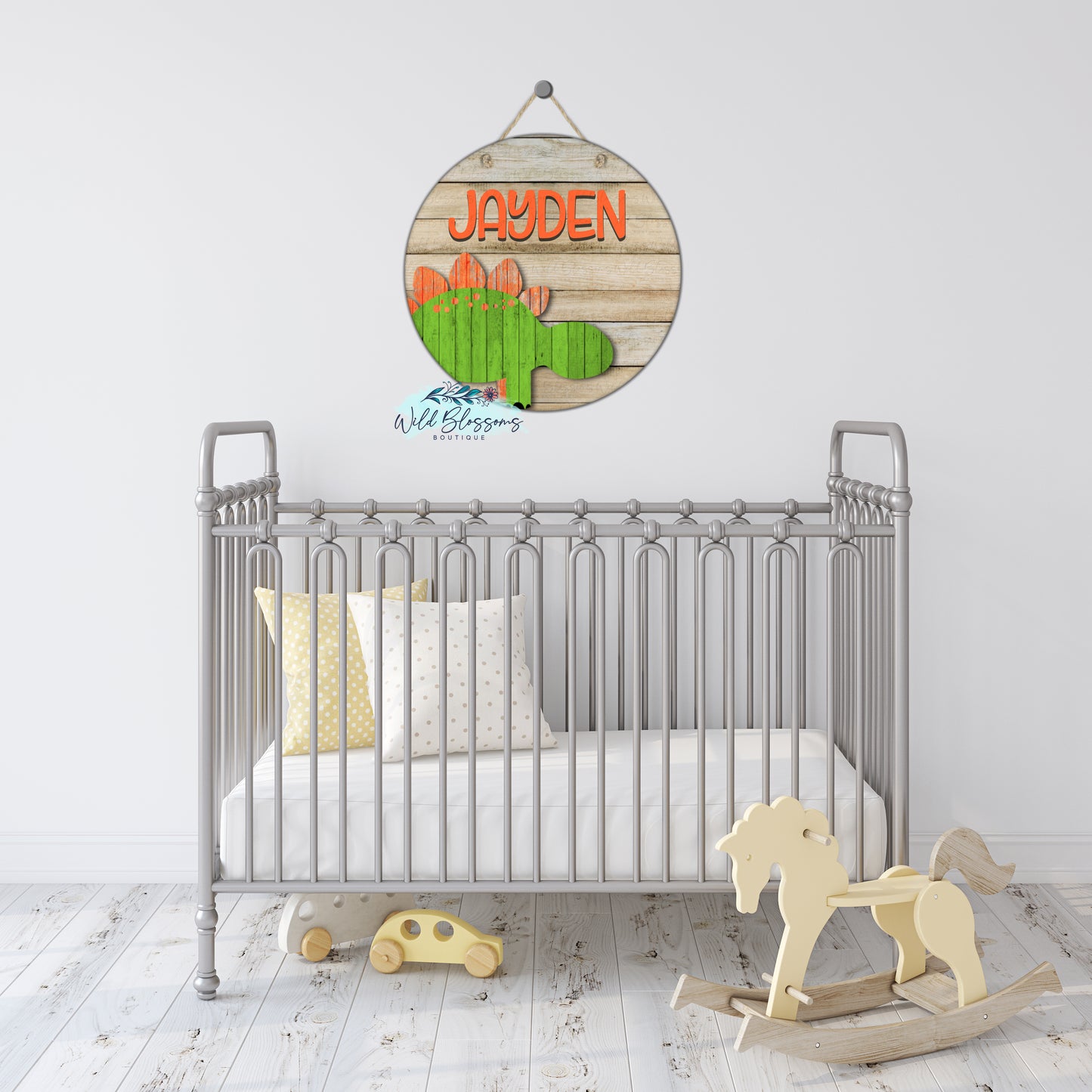 Wooden Dinosaur Round Door Hanger