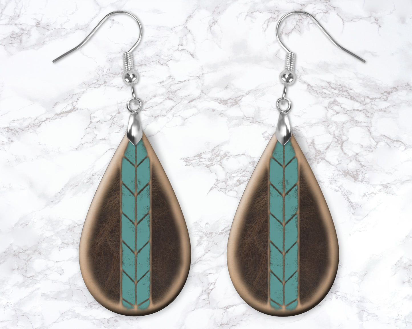 Distressed Leather Look Blue Drop Earrings