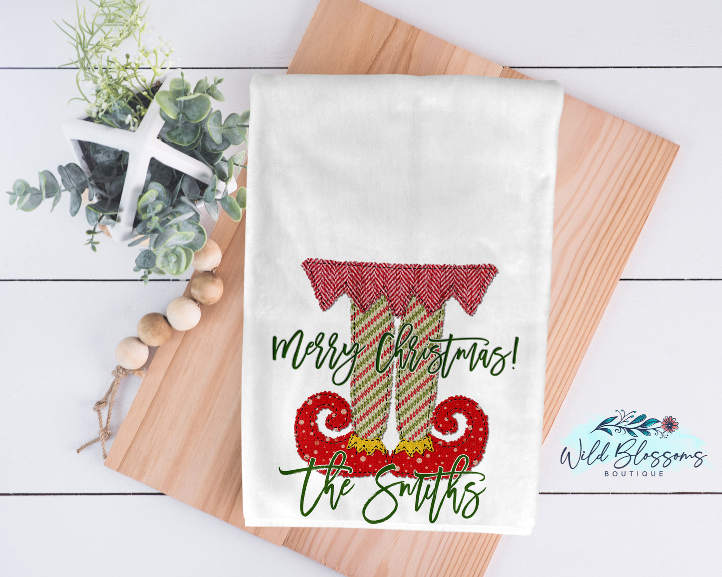 Elf Feet Faux Applique Christmas Kitchen Towel