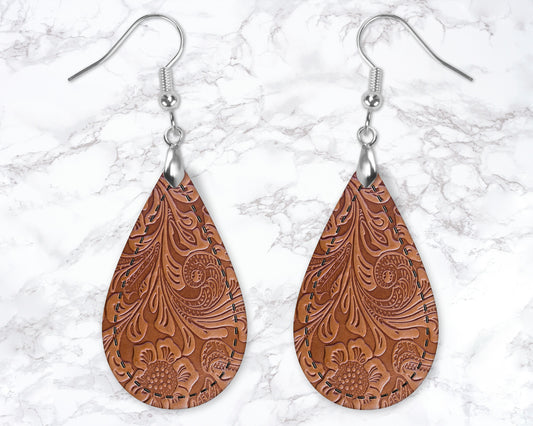 Embossed Leather Look Drop Earrings