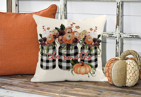 Fall Floral Mason Jar Personalized Pillow