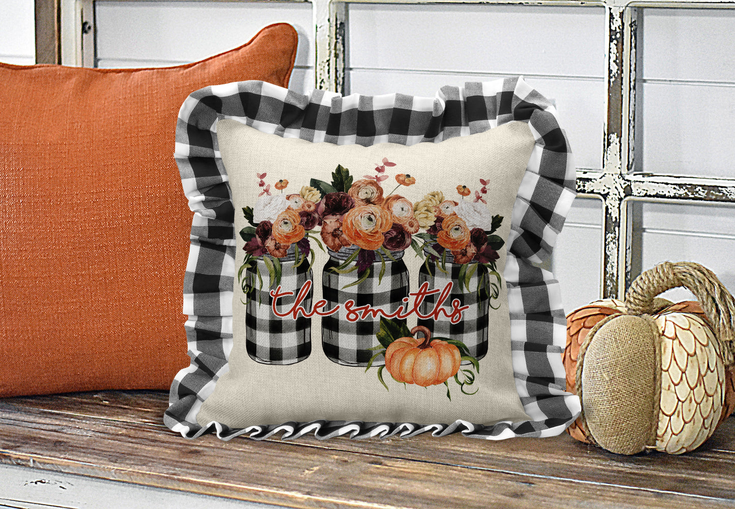 Fall Floral Mason Jar Personalized Pillow