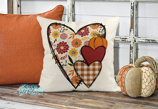 Fall Floral Heart Trio Pillow