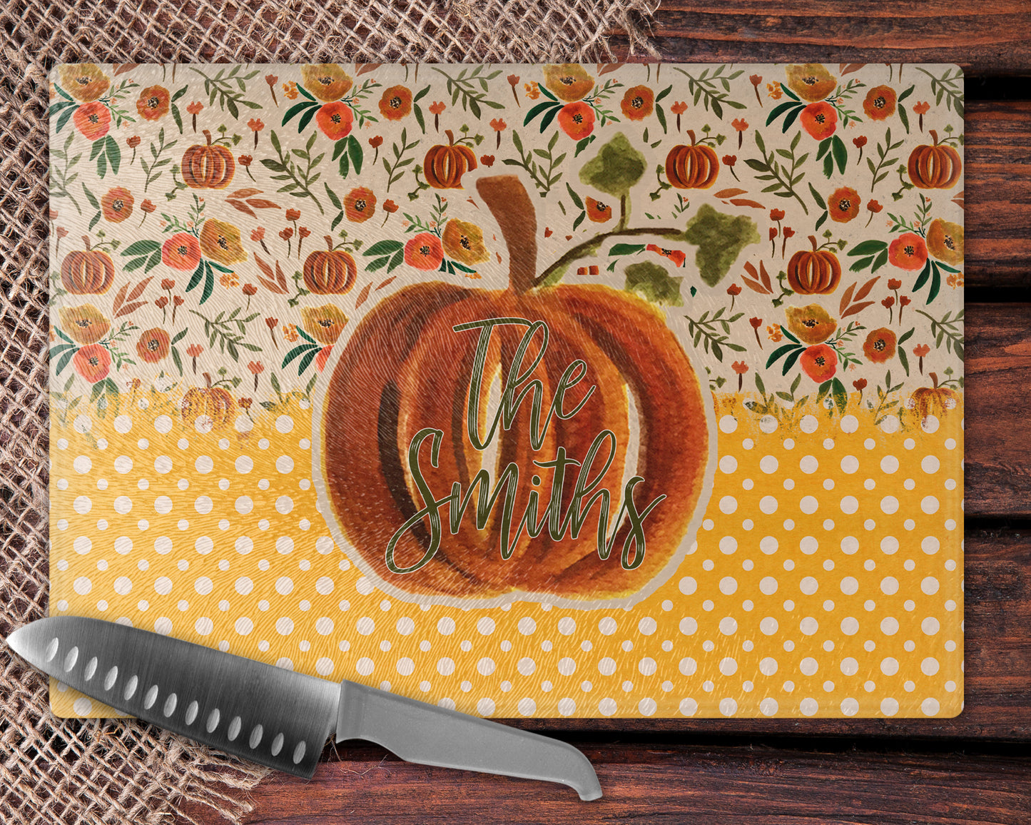 Fall Floral Pumpkin and Polka Dot Kitchen Towel