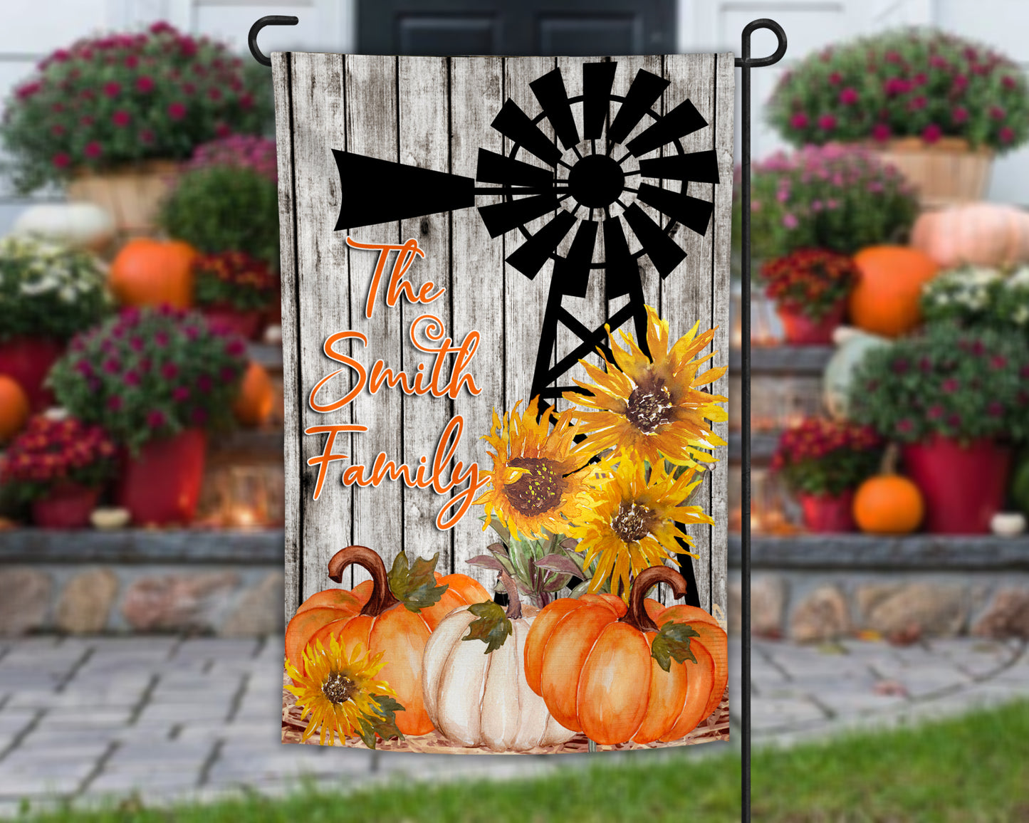 Fall Pumpkin Sunflower and Windmill Garden Flag