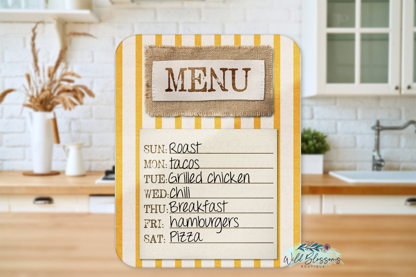 Farmhouse Grain Sack Ticking Menu Dry Erase Board