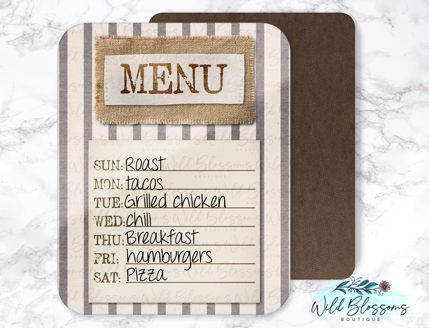 Farmhouse Grain Sack Ticking Menu Dry Erase Board