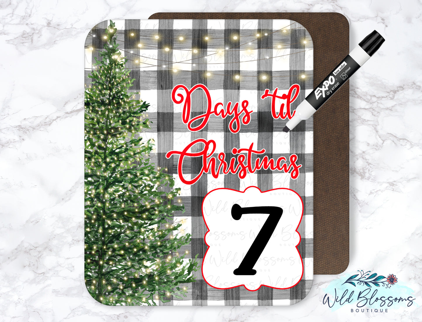 Buffalo Plaid Christmas Tree Days Until Christmas Dry Erase Board