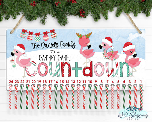 Flamingo Personalized Christmas Countdown Advent Door Hanger