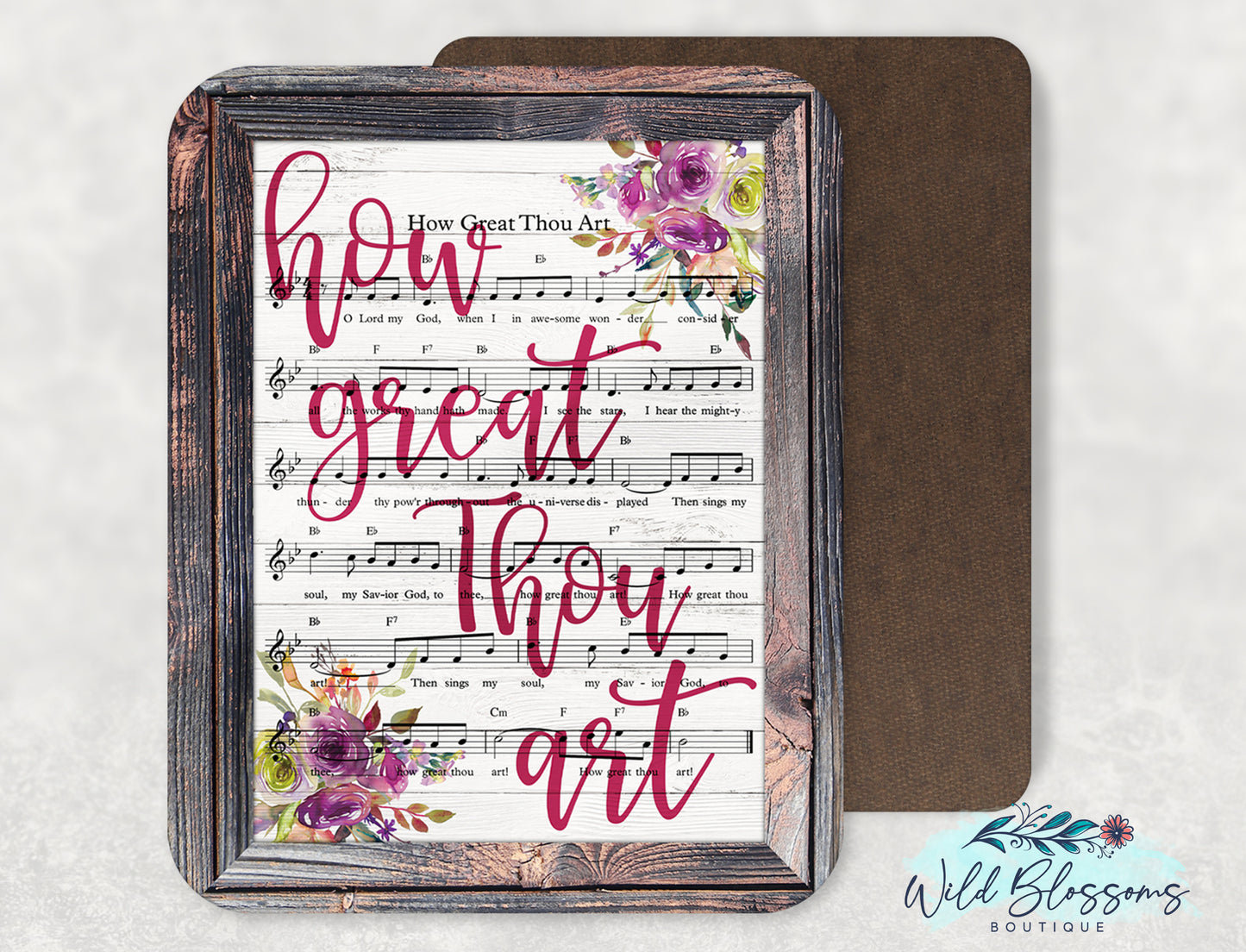 Wooden Framed How Great Thou Art Floral Hymnal Sign