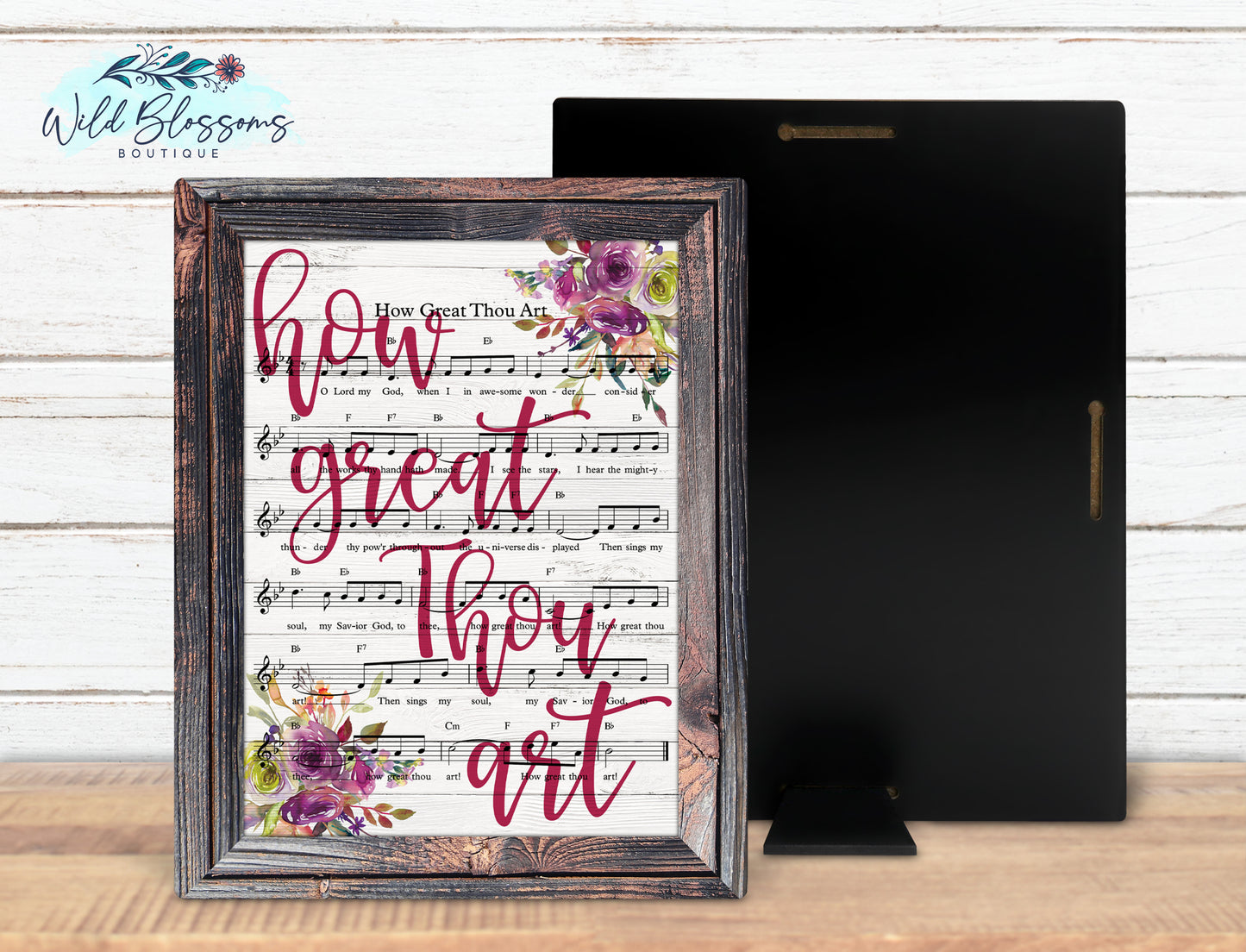 Wooden Framed How Great Thou Art Floral Hymnal Sign