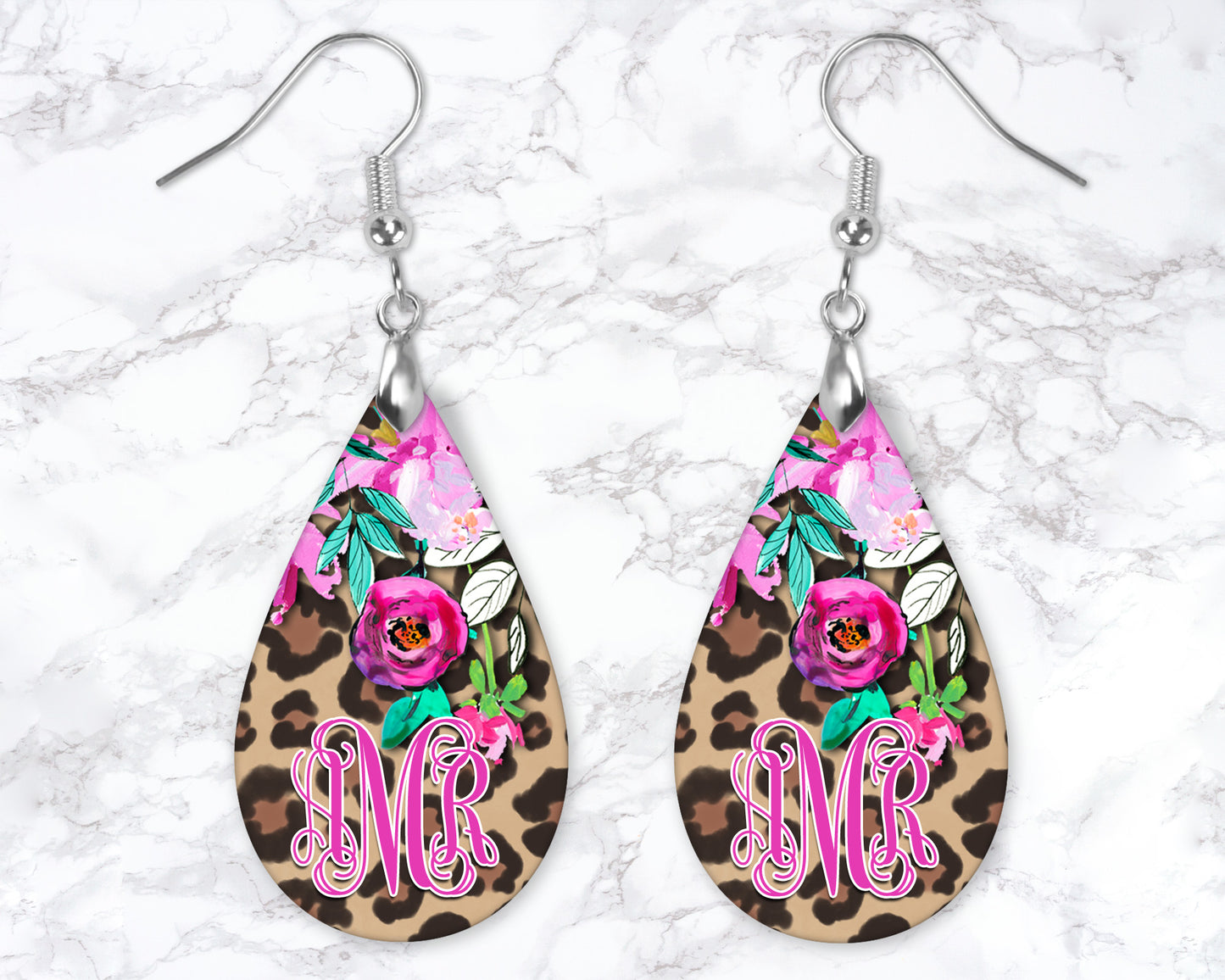 Floral Leopard Print Drop Earrings