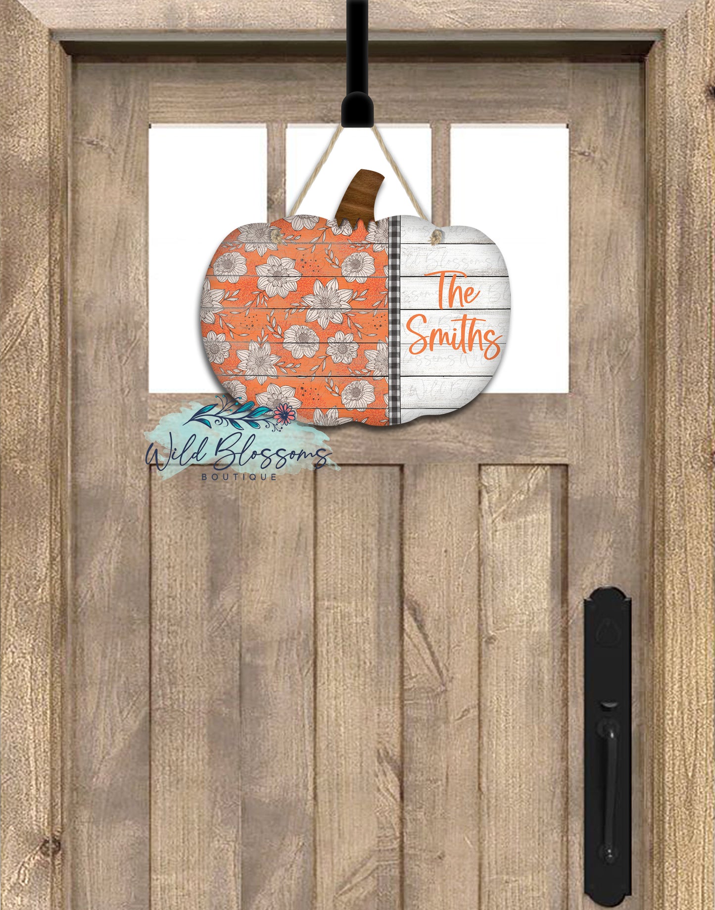 Floral Wooden Look Fall Pumpkin Door Hanger