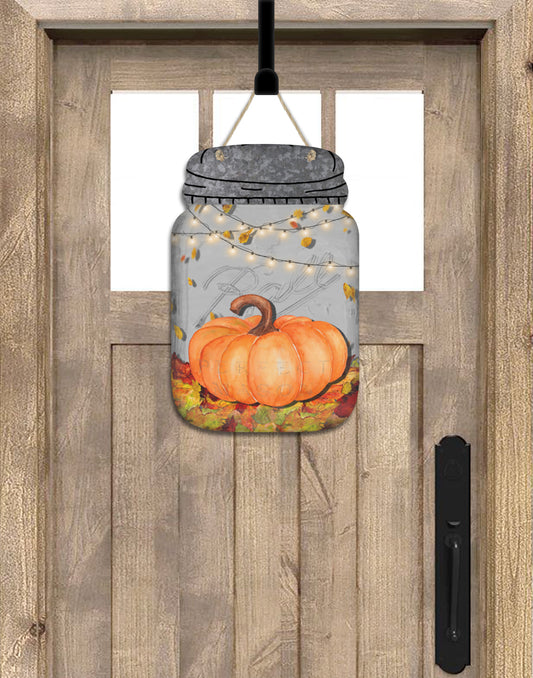 Fall Pumpkin and String Lights Door Hanger