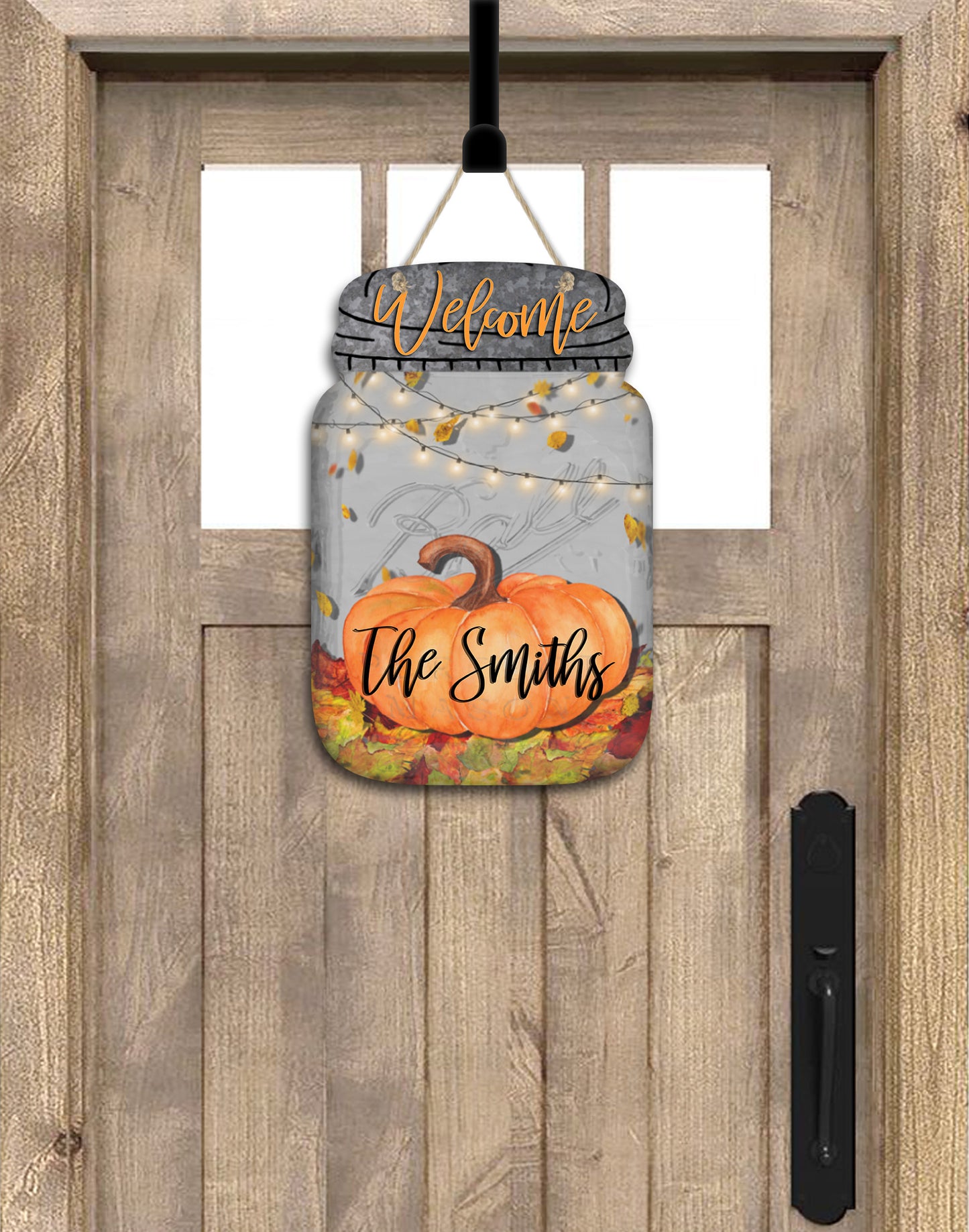 Fall Pumpkin and String Lights Door Hanger