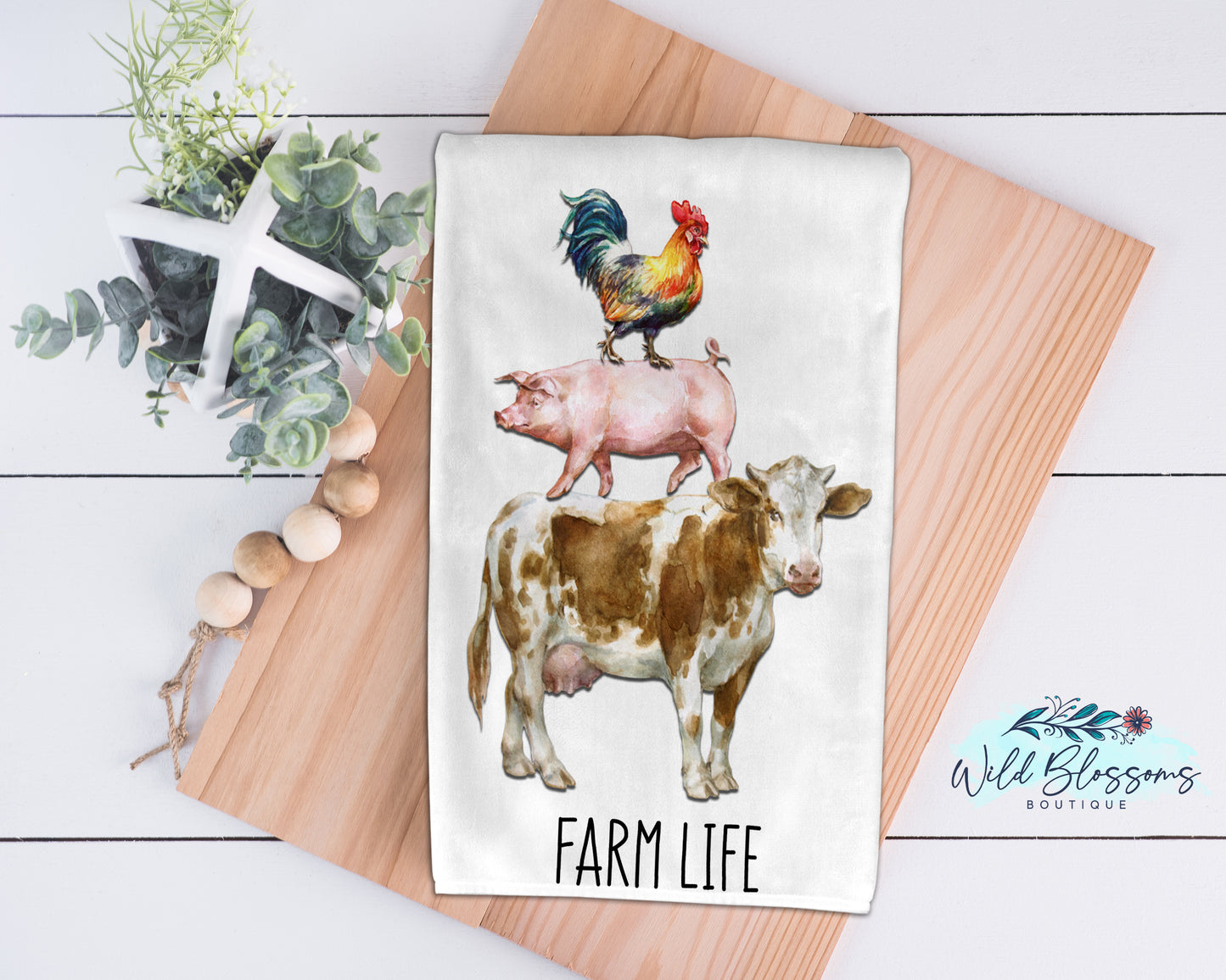 Farmhouse Cow, Pig And Chicken Kitchen Towel