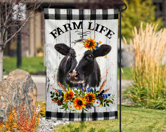 Farm Life Floral Cow Garden Flag