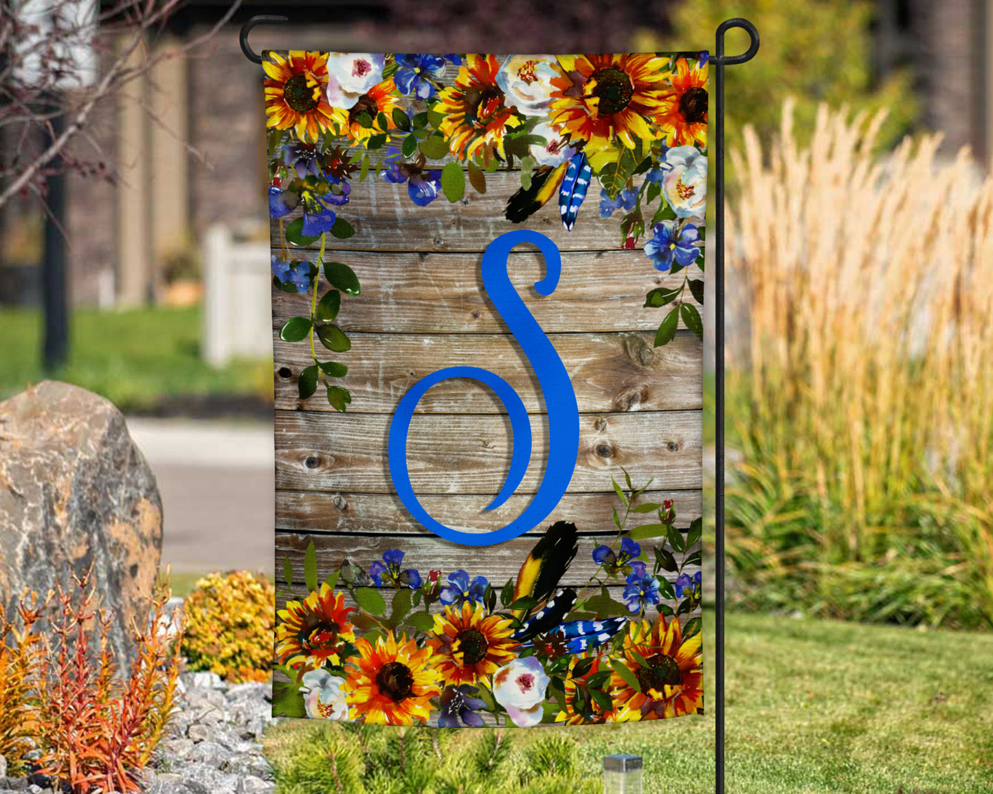 Sunflower and Flax Floral Garden Flag