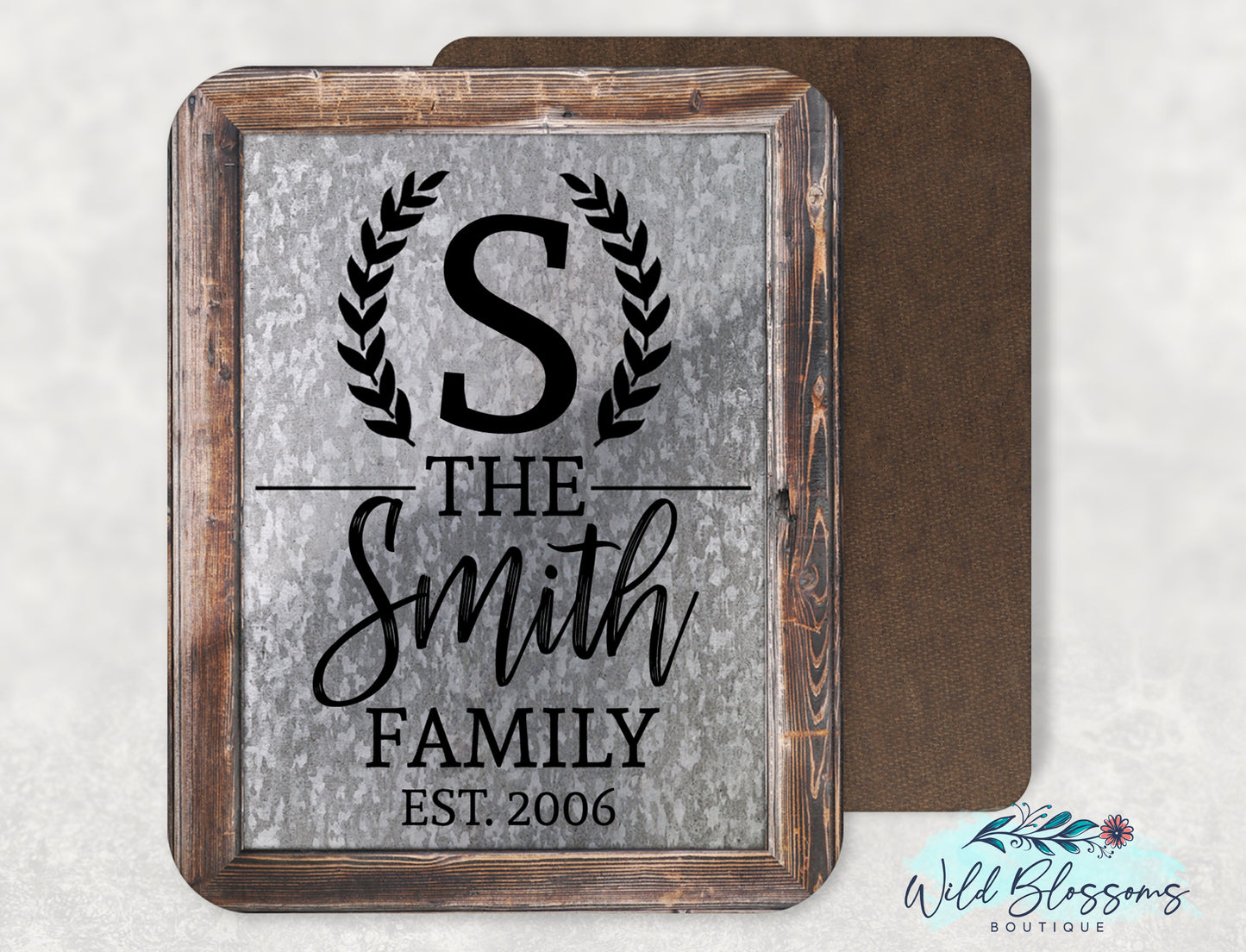 Galvanized Tin And Wooden Frame Family Name Sign