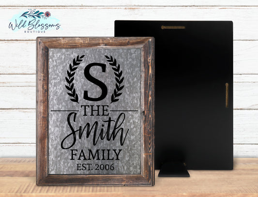 Galvanized Tin And Wooden Frame Family Name Sign