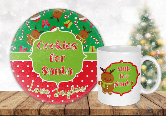 Gingerbread Cookies And Milk For Santa Glass Cutting Board And Mug Set