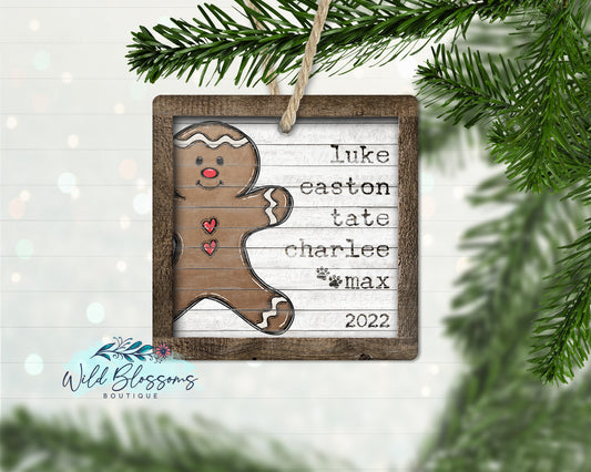 Rustic Wooden Gingerbread Family Name Ornament
