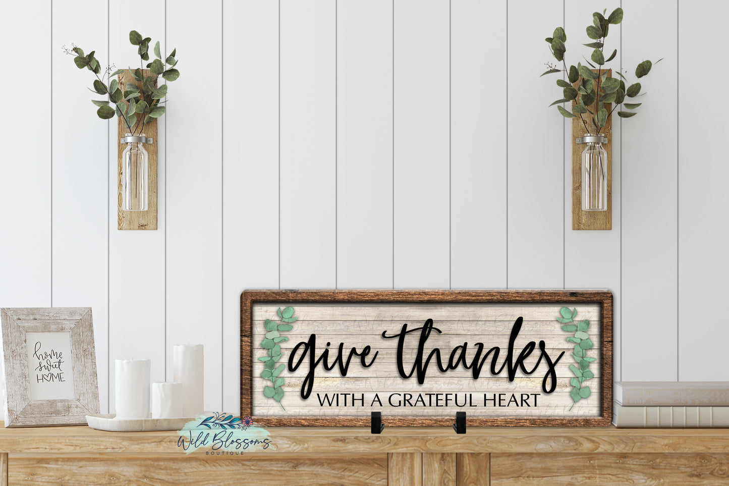 Rustic Wooden Give Thanks With A Grateful Heart Door Hanger | Sign