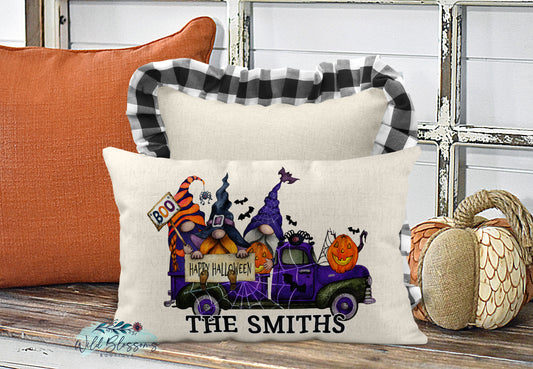 Happy Halloween Gnome Truck Personalized Lumbar Pillow