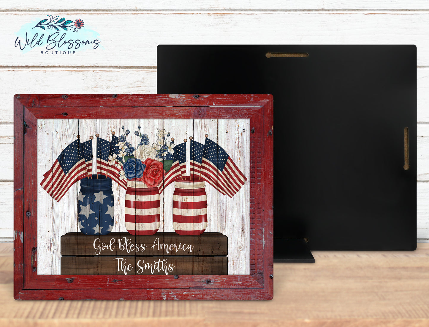 Wooden Framed God Bless America Mason Jar Sign