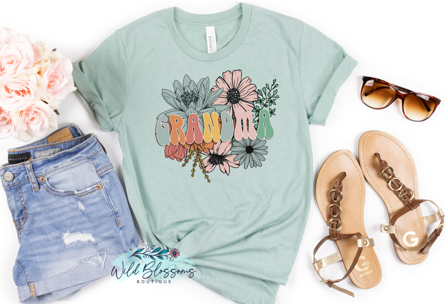 Boho Floral Custom Name Mother's Day Graphic Tee