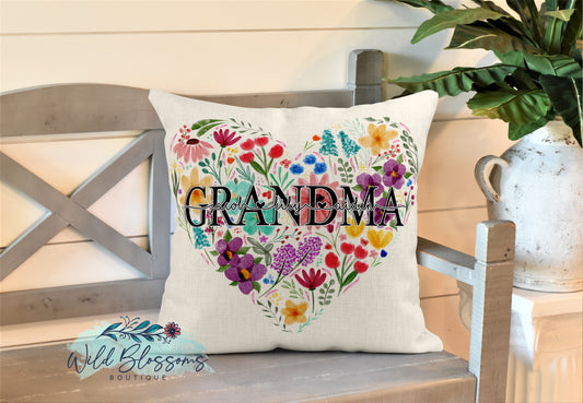 Personalized Floral Heart Pillow