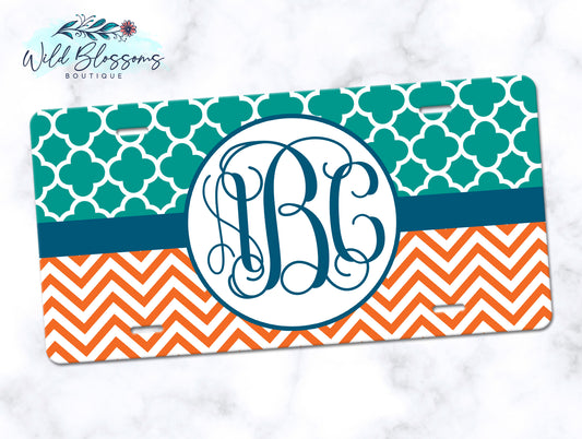 Green And Orange Monogram License Plate