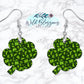 Green Leopard Print Shamrock Drop Earrings