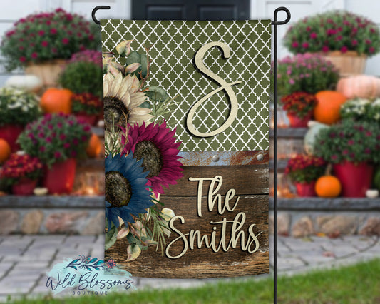 Green Rustic Country Sunflower Floral Garden Flag