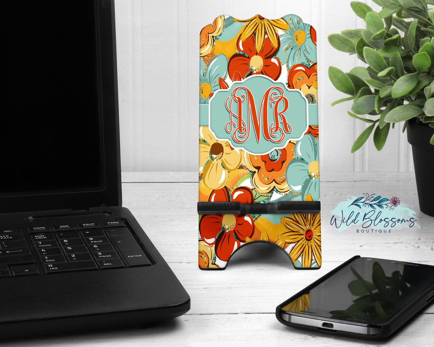 Groovy Flowers Monogram Mouse Pad And Coaster Desk Set