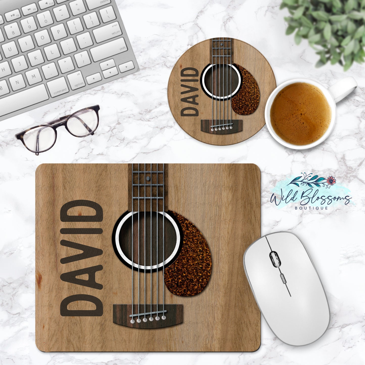Guitar Personalized Mouse Pad And Coaster Desk Set