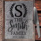 Galvanized Tin Wood Frame Family Name Glass Cutting Board