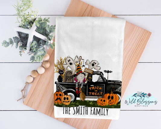 Halloween Boo Gnome Truck Kitchen Towel