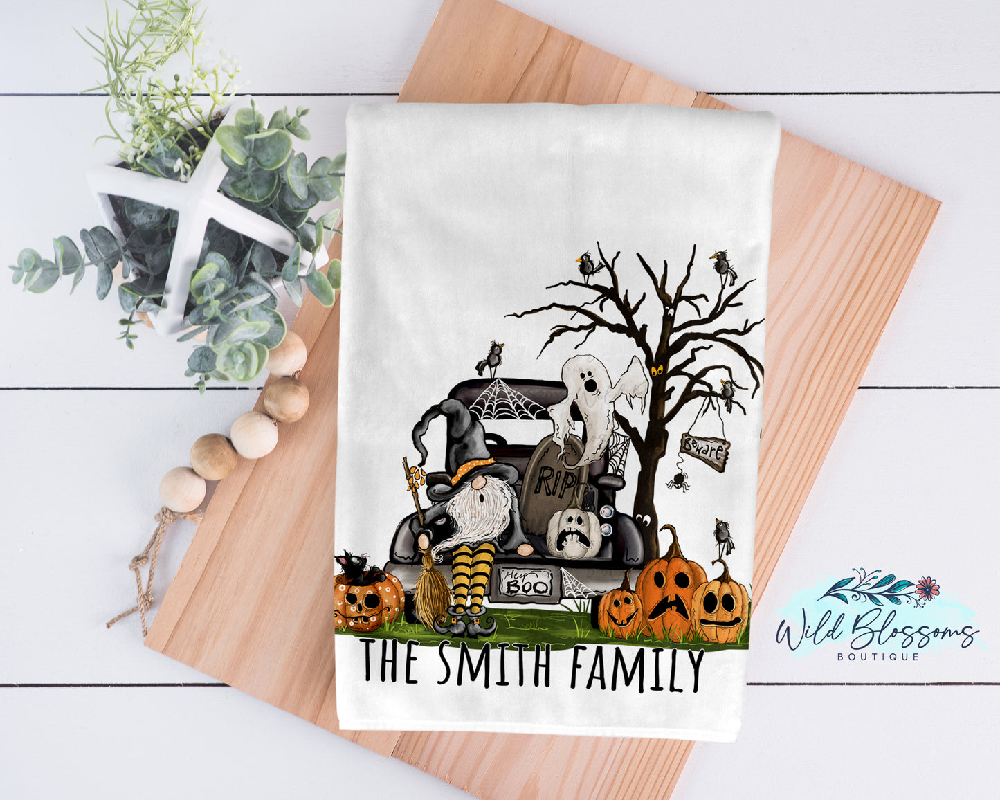 Halloween Gnome Truck Kitchen Towel